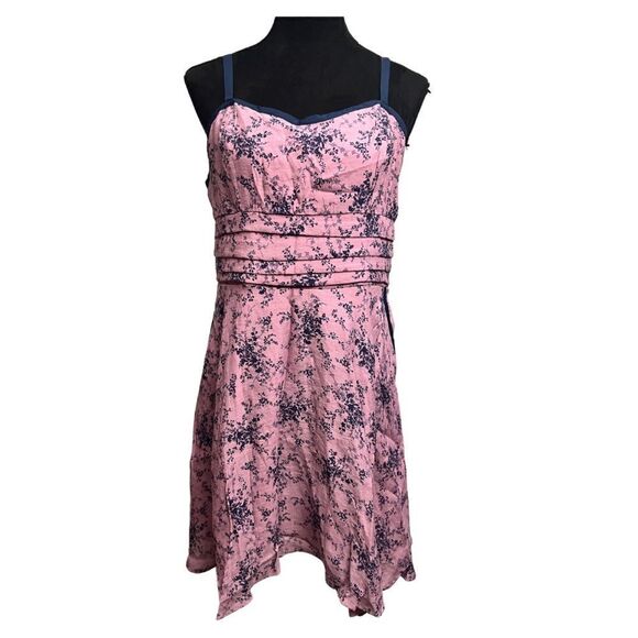 Unique Vintage Purple Navy Floral Print Flare Dress - Picture 2 of 11